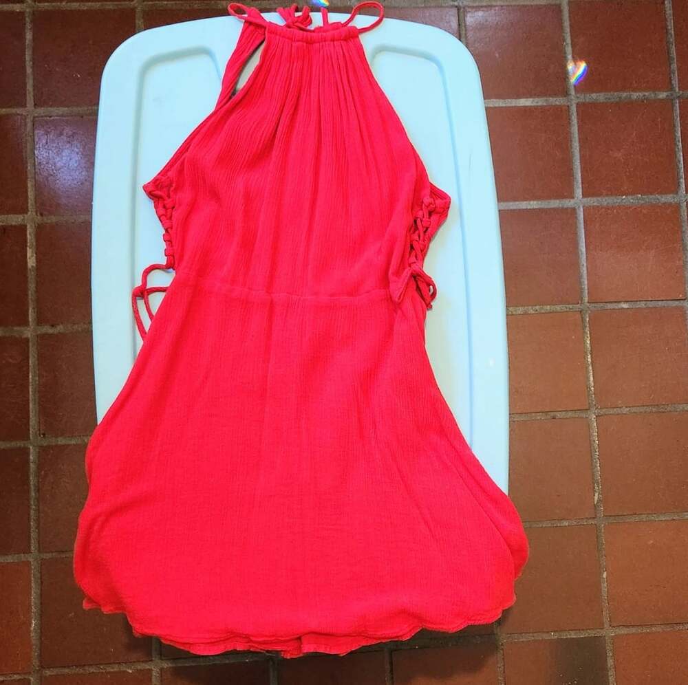 Forever 21 Halter Mini Dress Size S Red Lace Up Back
